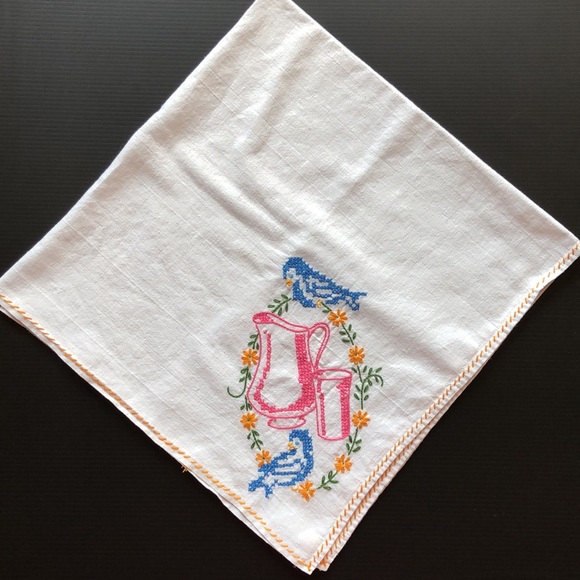 VTG Cross Stitched Embroidered Flour Sack Kitchen Tea Towel w Bluebirds - Picture 4 of 4